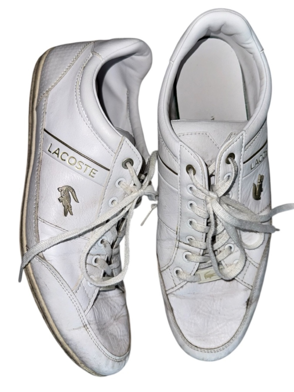 Lacoste White Leather Low-Top Sneakers with Gold Logo 10